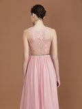 A-Line/Princess Lace Sleeveless Floor-Length Chiffon Ruched V-neck Bridesmaid Dresses TPP0005862