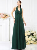 A-Line/Princess Halter Beading Sleeveless Long Chiffon Bridesmaid Dresses TPP0005808