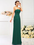 Sheath/Column Strapless Hand-Made Flower Sleeveless Long Chiffon Bridesmaid Dresses TPP0005753