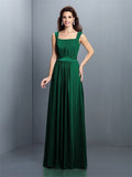 A-Line/Princess Square Pleats Sleeveless Long Chiffon Bridesmaid Dresses TPP0005726