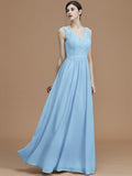 A-Line/Princess V-neck Sleeveless Floor-Length Ruffles Chiffon Bridesmaid Dresses TPP0005747