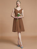 A-Line/Princess V-neck Sleeveless Ruched Short/Mini Chiffon Bridesmaid Dresses TPP0005712