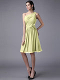 Sheath/Column One-Shoulder Sleeveless Pleats Short Chiffon Bridesmaid Dresses TPP0005846