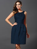 A-Line/Princess Bateau Sleeveless Short Satin Bridesmaid Dresses TPP0005847