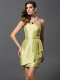 Sheath/Column Strapless Sleeveless Short Taffeta Bridesmaid Dresses TPP0005860