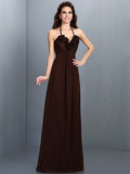 A-Line/Princess Halter Hand-Made Flower Sleeveless Long Chiffon Bridesmaid Dresses TPP0005807