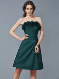 Sheath/Column Strapless Sleeveless Hand-Made Flower Short Taffeta Bridesmaid Dresses TPP0005868