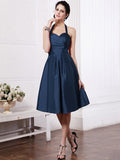 A-Line/Princess Halter Sleeveless Pleats Short Taffeta Bridesmaid Dresses TPP0005709