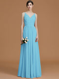 A-Line/Princess V-neck Sleeveless Floor-Length Ruffles Chiffon Bridesmaid Dresses TPP0005792