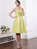 A-Line/Princess Strapless Sleeveless Pleats Hand-Made Flower Short Elastic Woven Satin Bridesmaid Dresses TPP0005843