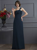 Sheath/Column One-Shoulder Sleeveless Pleats Long Chiffon Bridesmaid Dresses TPP0005791