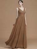 A-Line/Princess V-neck Sleeveless Floor-Length Ruffles Chiffon Bridesmaid Dresses TPP0005747