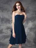 A-line/Princess Strapless Ruffles Sleeveless Short Chiffon Bridesmaid Dresses TPP0005837