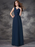 A-line/Princess V-neck Hand-Made Flower Sleeveless Long Chiffon Bridesmaid Dresses TPP0005784