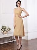 Sheath/Column Straps Sleeveless Sash Pleats Short Chiffon Bridesmaid Dresses TPP0005805