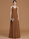 A-Line/Princess V-neck Sleeveless Floor-Length Ruffles Chiffon Bridesmaid Dresses TPP0005792