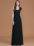 A-Line/Princess One-Shoulder Sleeveless Floor-Length Hand-Made Flower Chiffon Bridesmaid Dresses TPP0005865