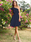 A-Line/Princess One-Shoulder Sleeveless Short Chiffon Bridesmaid Dresses TPP0005775