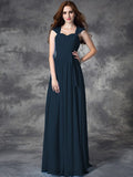 A-line/Princess Straps Ruffles Sleeveless Long Chiffon Bridesmaid Dresses TPP0005800