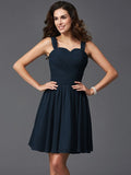 A-Line/Princess Straps Ruffles Sleeveless Short Silk like Satin Bridesmaid Dresses TPP0005743