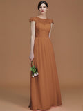 A-Line/Princess Jewel Short Sleeves Floor-Length Lace Chiffon Bridesmaid Dresses TPP0005810