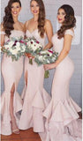 Sexy Mermaid Ruffles Front Split Off-the-shoulder Sleeveless Bridesmaid