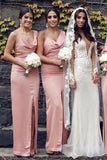 Sexy Mermaid Slit Backless Bridesmaid Dress Long Spaghetti Straps Bridesmaid Dress