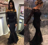 2024 New Style Mermaid Long Sleeves Black Lace Scoop Long Evening Dresses